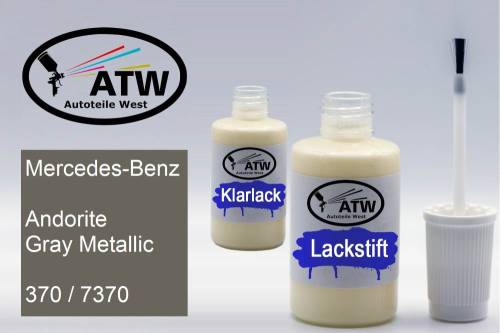 Mercedes-Benz, Andorite Gray Metallic, 370 / 7370: 20ml Lackstift + 20ml Klarlack - Set, von ATW Autoteile West.